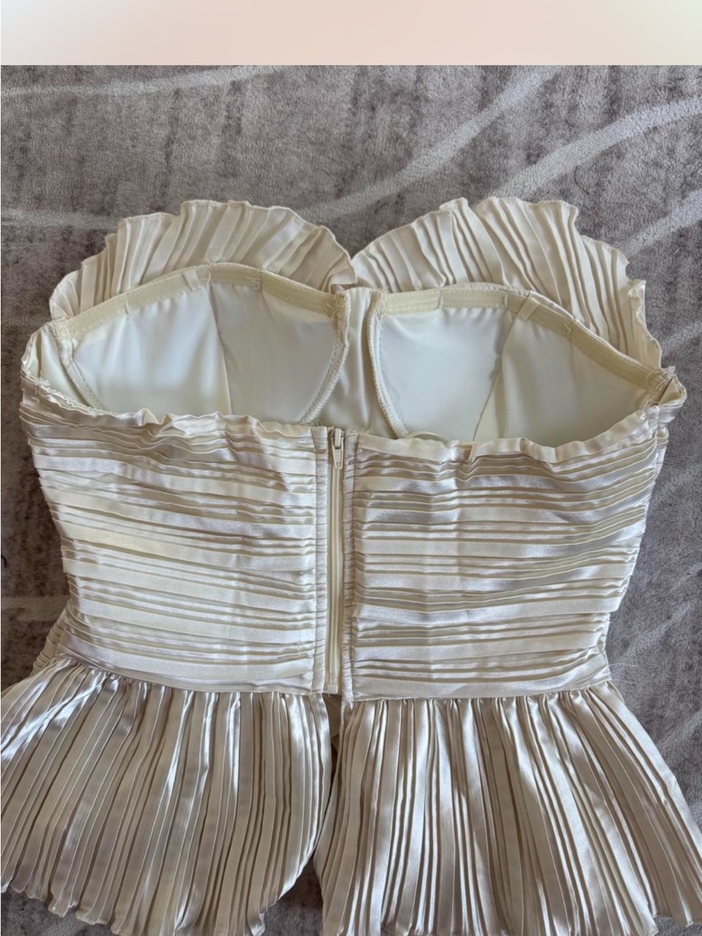 Vintage Ivory Strapless Pleated Ruffle Peplum Dress - Picture 6 of 6